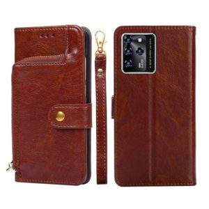 For ZTE Blade V30 Zipper Bag PU + TPU Horizontal Flip Leather Phone Case(Brown) (OEM)