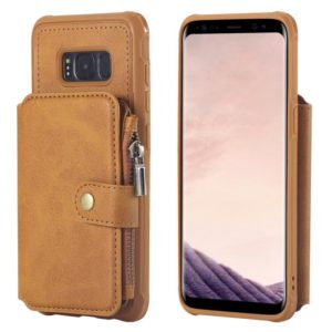 For Galaxy S8 Zipper Shockproof Protective Case with Card Slots & Bracket & Photo Holder & Wallet Function(Brown) (OEM)