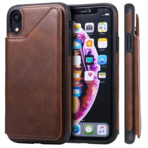 For iPhone XR Shockproof Calf Texture Protective Case with Holder & Card Slots & Frame(Coffee) (OEM)
