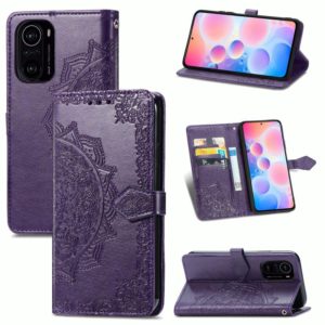 Halfway Mandala Embossing Pattern Horizontal Flip Leather Case with Holder & Card Slots & Wallet & Lanyard For Xiaomi Redmi K40 / K40 Pro / K40 Pro+(Purple) (OEM)