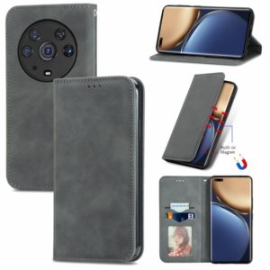 For Honor Magic3 Pro Retro Skin Feel Magnetic Horizontal Flip Leather Phone Case(Grey) (OEM)