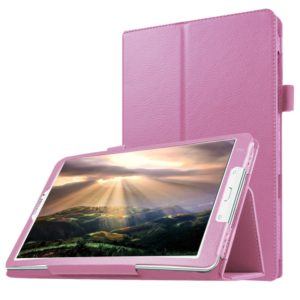 Litchi Texture Horizontal Flip Solid Color Leather Case with Holder for Galaxy Tab E 8.0 / T377V(Pink) (OEM)