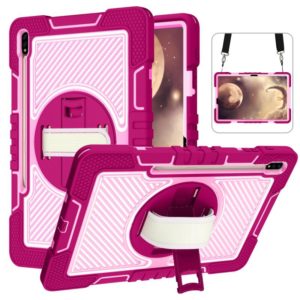 For Samsung Galaxy Tab A7 Lite 360 Degree Rotation Contrast Color Silicone + PC Tablet Case(Rose Red+Pink) (OEM)