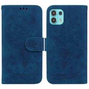 For Motorola Edge 20 Lite Butterfly Rose Embossed Leather Phone Case(Blue) (OEM)