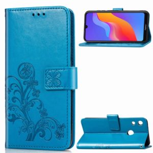 Lucky Clover Pressed Flowers Pattern Leather Case for Huawei Honor 8A, with Holder & Card Slots & Wallet & Hand Strap (Blue) (OEM)