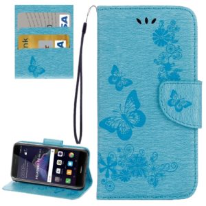 For Huawei P8 Lite (2017) Butterflies Embossing Horizontal Flip Leather Case with Holder & Card Slots & Wallet & Lanyard (Blue) (OEM)