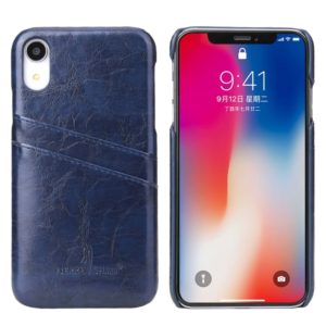 For iPhone XR Fierre Shann Retro Oil Wax Texture PU Leather Case with Card Slots(Blue) (OEM)