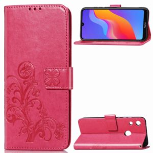 Lucky Clover Pressed Flowers Pattern Leather Case for Huawei Honor 8A, with Holder & Card Slots & Wallet & Hand Strap (Rose Red) (OEM)