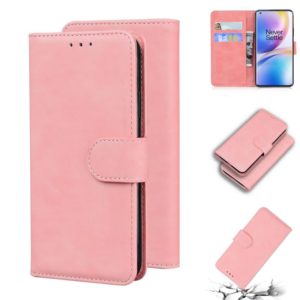 For OnePlus 8 Pro Skin Feel Pure Color Flip Leather Phone Case(Pink) (OEM)