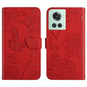 For OnePlus 10R/ACE Skin Feel Butterfly Peony Embossed Leather Phone Case(Red) (OEM)