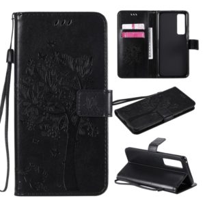 For Huawei Nova 7 Pro Tree & Cat Embossed Pattern Horizontal Flip Leather Case with Holder & Card Slots & Wallet & Lanyard(Black) (OEM)