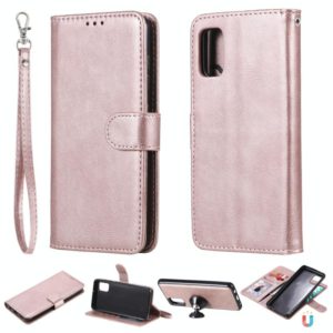 For Samsung Galaxy A41(EU Version) 2 in 1 Solid Color Detachable PU Leather Case with Card Slots & Magnetic Holder & Photo Frame & Wallet & Strap(Rose Gold) (OEM)