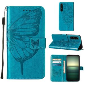 For Sony Xperia 1 IV Embossed Butterfly Leather Phone Case(Blue) (OEM)