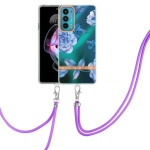 For Motorola Edge 20 Flowers Series TPU Phone Case with Lanyard(Blue Peony) (OEM)