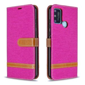 For Huawei Honor 9A Color Matching Denim Texture Horizontal Flip Leather Case with Holder & Card Slots & Wallet & Lanyard(Rose Red) (OEM)