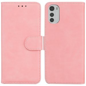 For Motorola Moto E32 Skin Feel Pure Color Flip Leather Phone Case(Pink) (OEM)