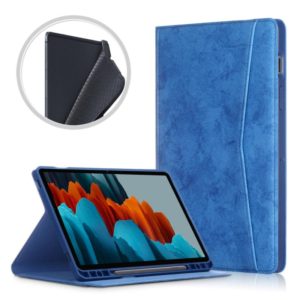 For Samsung Galaxy Tab S8 / Galaxy Tab S7 T870/T875 TPU Front Support Horizontal Flip Leather Case with Holder & Pen Slot & Sleep / Wake-up Function(Dark Blue) (OEM)