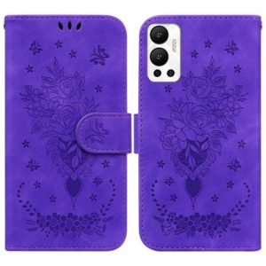For Infinix Hot 12 Butterfly Rose Embossed Leather Phone Case(Purple) (OEM)
