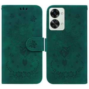 For OnePlus Nord 2T Butterfly Rose Embossed Leather Phone Case(Green) (OEM)