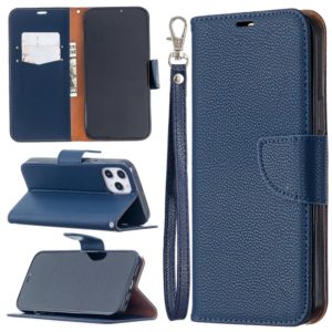 For iPhone 12 Pro Max Litchi Texture Pure Color Horizontal Flip Leather Case with Holder & Card Slots & Wallet & Lanyard(Blue) (OEM)
