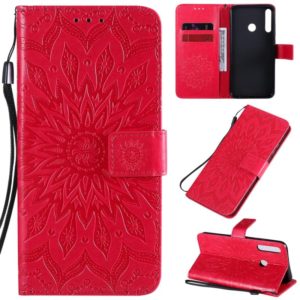 For Huawei P40 Lite E/Y7p/Honor 9C Embossed Sunflower Pattern Horizontal Flip PU Leather Case with Holder & Card Slots & Wallet & Lanyard(Red) (OEM)