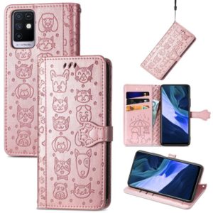 For Infinix Note 10 Lovely Cat and Dog Embossing Pattern Horizontal Flip Leather Case , with Holder & Card Slots & Wallet & Cartoon Clasp & Lanyard(Rose Gold) (OEM)