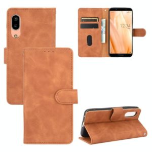 For Sharp Aquos Sense3 Lite SH-RM12 Solid Color Skin Feel Magnetic Buckle Horizontal Flip Calf Texture PU Leather Case with Holder & Card Slots & Wallet(Brown) (OEM)