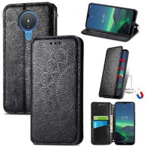 For Nokia 1.4 Blooming Mandala Embossed Pattern Magnetic Horizontal Flip Leather Case with Holder & Card Slots & Wallet(Black) (OEM)