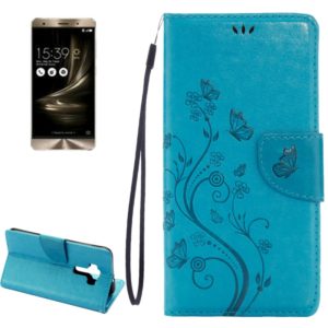 For Asus ZenFone 3 / ZE552KL Pressed Flowers Pattern Leather Case with Holder & Card Slots & Wallet(Blue) (OEM)