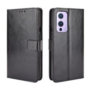 For OnePlus 9 (EU/US Version) Retro Crazy Horse Texture Horizontal Flip Leather Case with Holder & Card Slots & Lanyard(Black) (OEM)