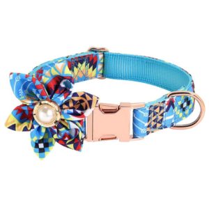 Pet Flower Adjustable Collar Metal Buckle Can be Engraved Dog Collar, Size: L 2.5x60cm(Blue) (OEM)