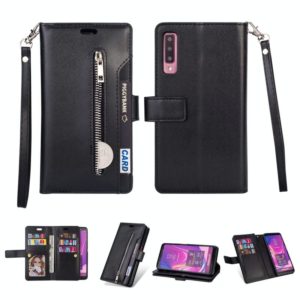 For Samsung Galaxy A7 (2018) Multifunctional Zipper Horizontal Flip Leather Case with Holder & Wallet & 9 Card Slots & Lanyard(Black) (OEM)