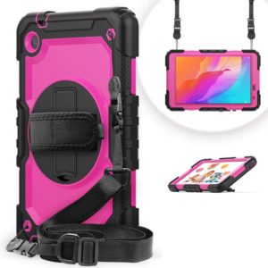 For Huawei MatePad T8 Shockproof Colorful Silicone + PC Protective Case with Holder & Shoulder Strap & Hand Strap(Black Rose Red) (OEM)