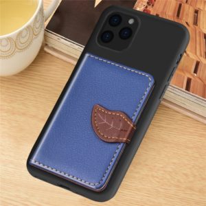 For iPhone 11 Litchi Pattern Card Bag Wallet Bracket + TPU Phone Case with Card Slot Wallet Bracket Function(Blue) (OEM)