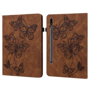 For Samsung Galaxy Tab S8 Embossed Butterfly Pattern Leather Tablet Case(Brown) (OEM)
