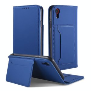 For iPhone XR Strong Magnetism Shockproof Horizontal Flip Liquid Feel Leather Case with Holder & Card Slots & Wallet(Blue) (OEM)