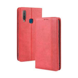 Magnetic Buckle Retro Crazy Horse Texture Horizontal Flip Leather Case fo Vivo Y17 / Y15 / Y3, with Holder & Card Slots & Photo Frame(Red) (OEM)