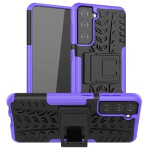For Samsung Galaxy S21 5G Tire Texture Shockproof TPU+PC Protective Case with Holder(Purple) (OEM)