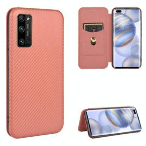 For Huawei Honor 30 Pro Carbon Fiber Texture Horizontal Flip TPU + PC + PU Leather Case with Card Slot(Brown) (OEM)