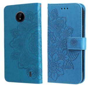 For Nokia C20 / C10 7-petal Flowers Embossing Horizontal Flip Leather Phone Case with Holder & Card Slots(Blue) (OEM)