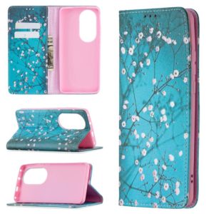 For Huawei P50 Pro Colored Drawing Pattern Invisible Magnetic Horizontal Flip PU Leather Case with Holder & Card Slots & Wallet(Plum Blossom) (OEM)