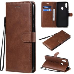 For Samsung Galaxy A11 Solid Color Horizontal Flip Protective Leather Case with Holder & Card Slots & Wallet & Photo Frame & Lanyard(Brown) (OEM)
