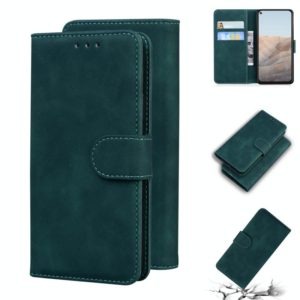 For Google Pixel 5a Skin Feel Pure Color Flip Leather Phone Case(Green) (OEM)