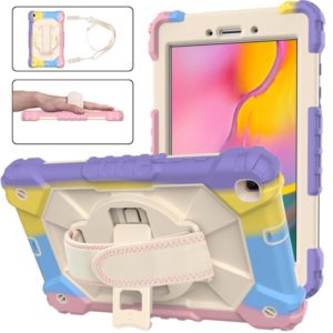 For Samsung Galaxy Tab A 8.0 (2019)T290/T295 Contrast Color Robot Shockproof Silicon + PC Protective Case with Holder & Shoulder Strap(Colorful Purple) (OEM)