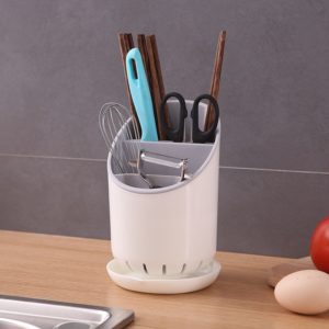 Creative Multi-function Double Drain Shelf Kitchen Chopsticks Storage Bucket Tableware Storage Box, Color:Light Grey (OEM)