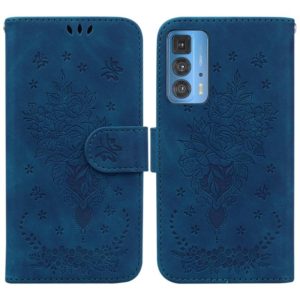 For Motorola Edge 20 Pro Butterfly Rose Embossed Leather Phone Case(Blue) (OEM)