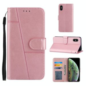 For iPhone X / XS Stitching Calf Texture Buckle Horizontal Flip Leather Case with Holder & Card Slots & Wallet & Lanyard(Pink) (OEM)