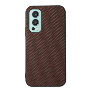 For OnePlus Nord 2 5G Carbon Fiber Skin PU + PC + TPU Shockprof Protective Case(Brown) (OEM)