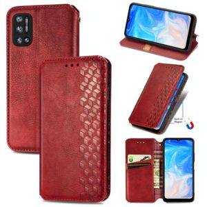 For Doogee N40 Pro Cubic Grid Pressed Horizontal Flip Magnetic Leather Case with Holder & Card Slots & Wallet(Red) (OEM)