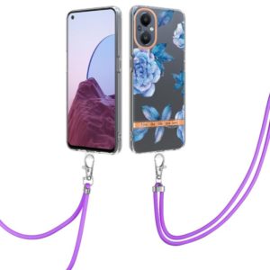 For OnePlus N20 5G Flowers Series TPU Phone Case with Lanyard(Blue Peony) (OEM)